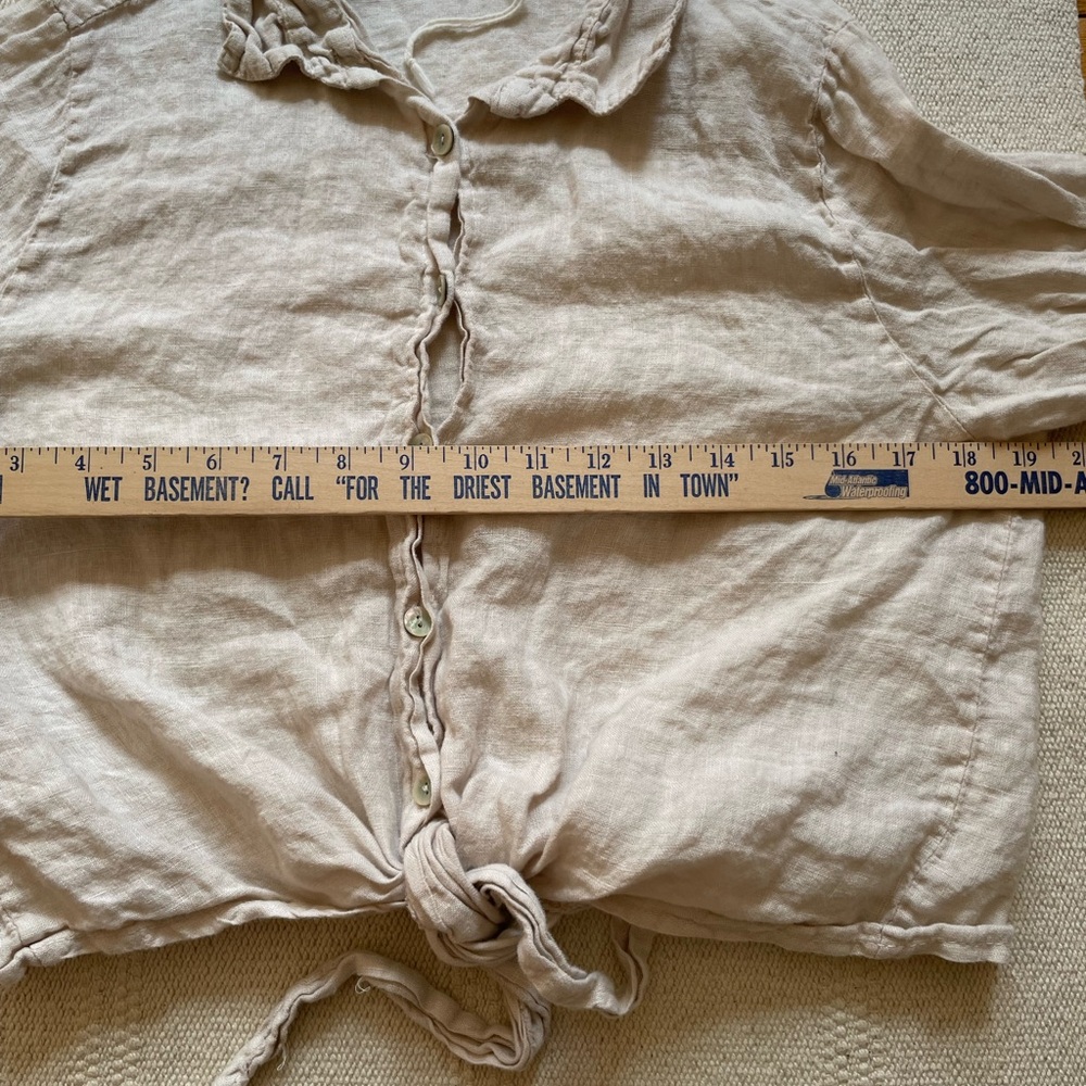 100% Lino Italy Cropped Tie Top Button Down Size S Boxy Fit Euro Summer Linen - Picture 5 of 6